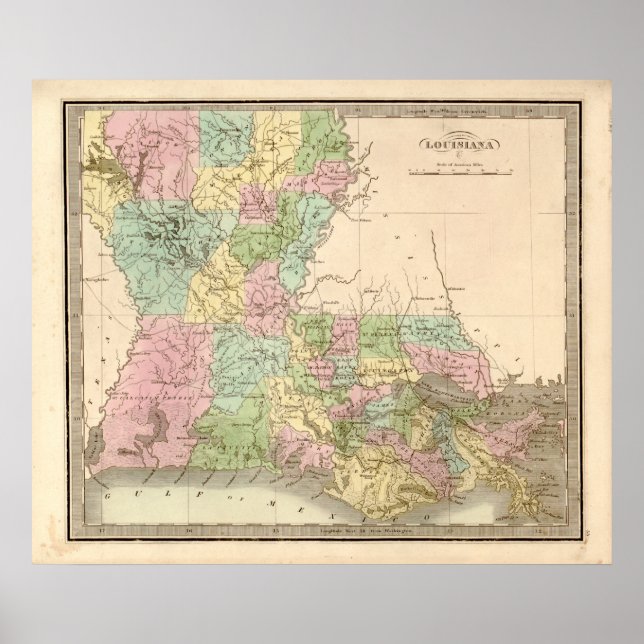 Vintage map of Louisiana Poster (Front)