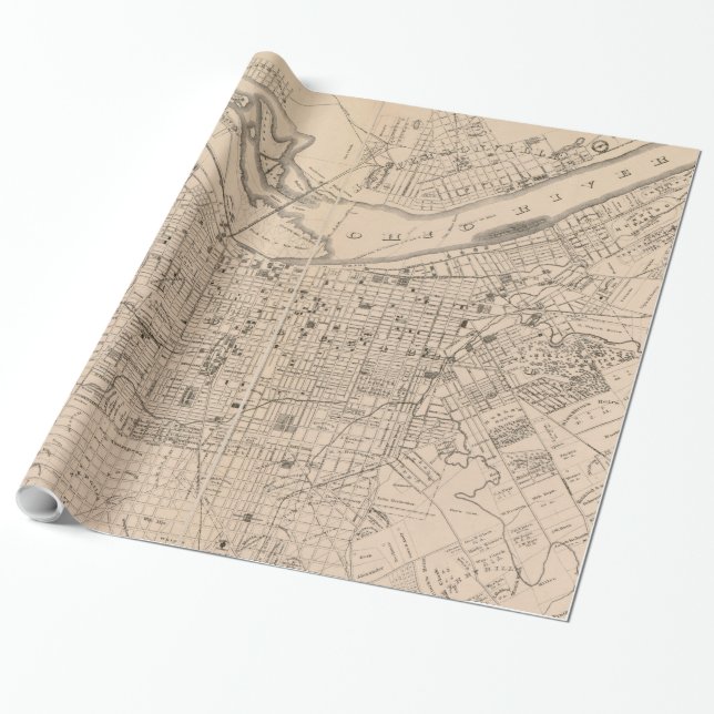 Vintage Map of Louisville Kentucky (1873) Wrapping Paper (Unrolled)