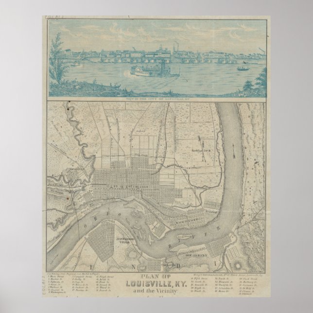 Vintage Map of Louisville KY (1870) Poster (Front)