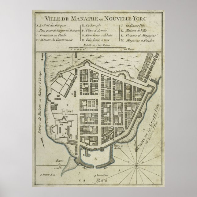 Vintage Map of Lower Manhattan (1764) Poster (Front)