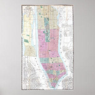 Vintage Map of Lower Manhattan (1865) Poster