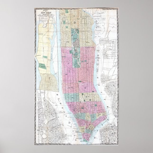 Vintage Map of Lower Manhattan (1865) Poster (Front)