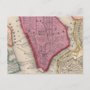 Vintage Map of Lower New York City (1860) Postcard