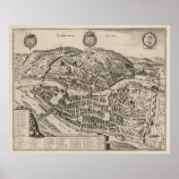 Vintage Map of Lyon France (1600s)