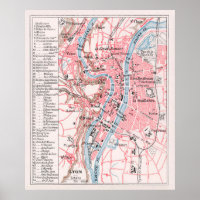 Vintage Map of Lyon France (1900)