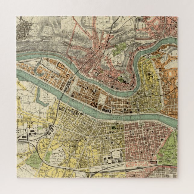 Vintage Map of Lyon France (1913) Jigsaw Puzzle (Vertical)