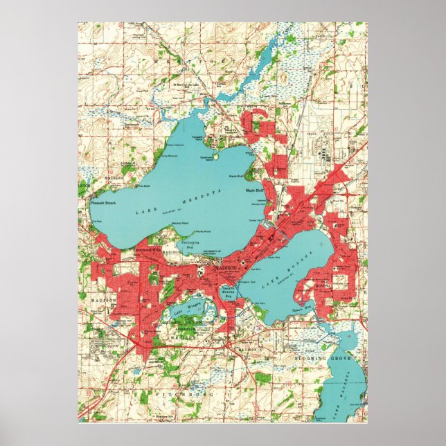 Vintage Map of Madison Wisconsin (1959) Poster (Front)