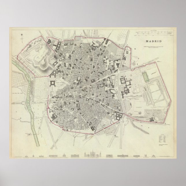 Vintage Map of Madrid Spain (1831) Poster (Front)