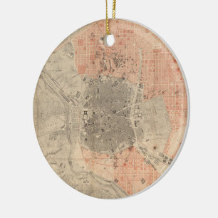 Vintage Map of Madrid Spain (1861) Ceramic Tree Decoration