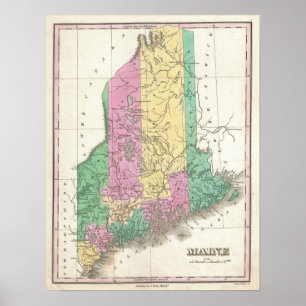 Vintage Map of Maine (1827) Poster