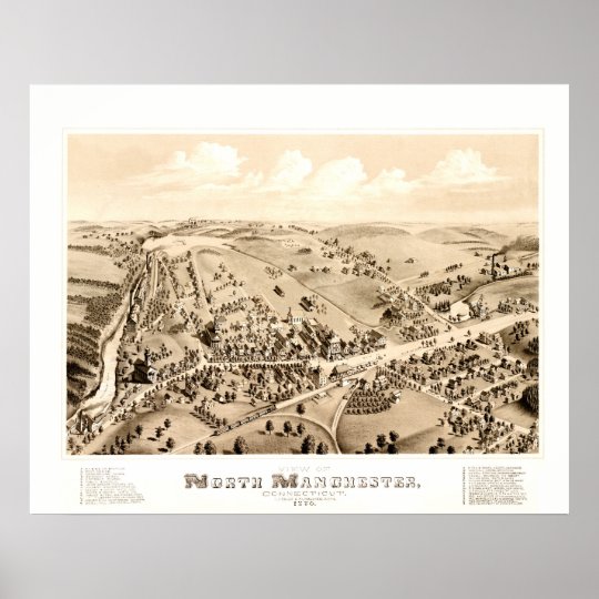 Vintage map of Manchester, CT in 1880 Poster Zazzle.co.uk