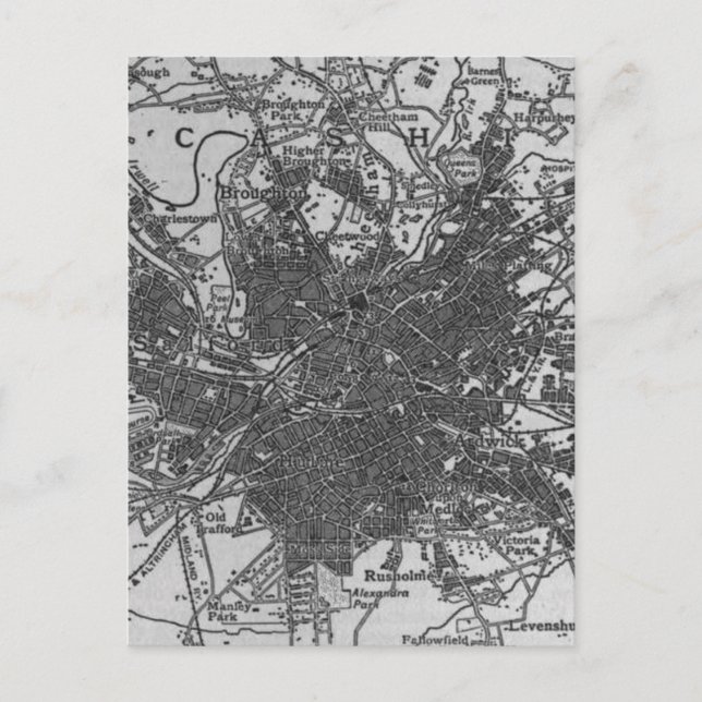 Vintage Map of Manchester England (1911) Postcard (Front)