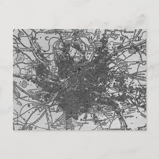 Vintage Map of Manchester England (1911) Postcard (Front)