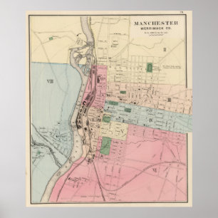 Vintage Map of Manchester New Hampshire (1877) Poster