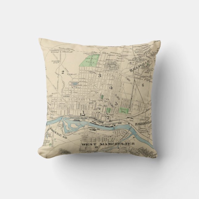 Vintage Map of Manchester NH (1892) Cushion (Front)