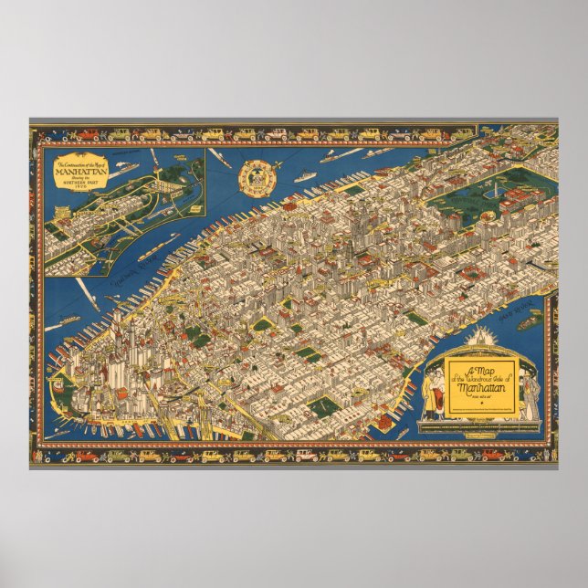 Vintage Map Of Manhattan Poster (Front)