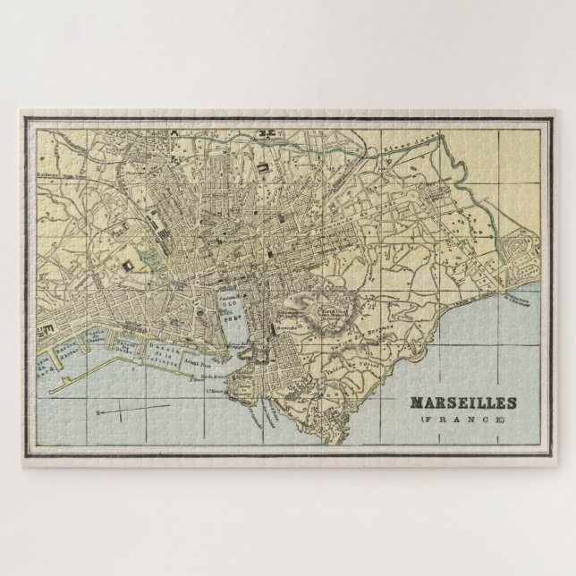 Vintage Map of Marseille France (1901) Jigsaw Puzzle (Horizontal)