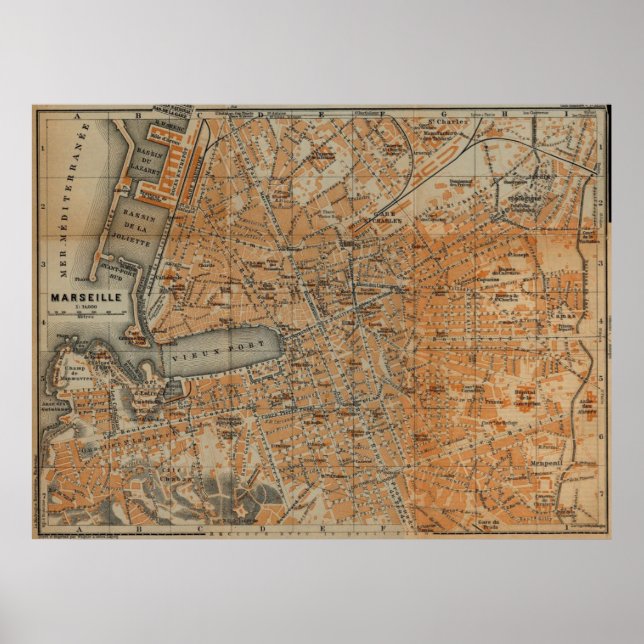 Vintage Map of Marseille France (1914) Poster (Front)