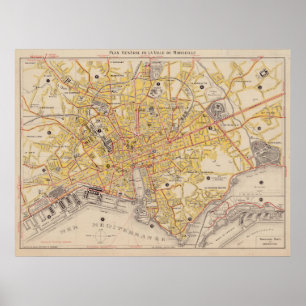 Vintage Map of Marseille France (1917) Poster