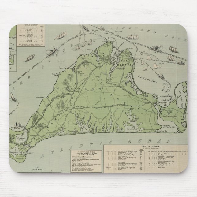 Vintage Map of Marthas Vineyard (1913) Mouse Mat (Front)