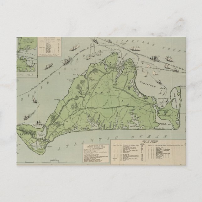 Vintage Map of Marthas Vineyard (1913) Postcard (Front)