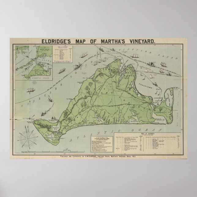 Vintage Map of Martha's Vineyard (1913) Poster (Front)