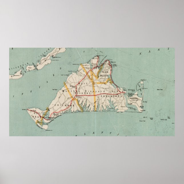 Vintage Map of Martha's Vineyard (1917) Poster (Front)