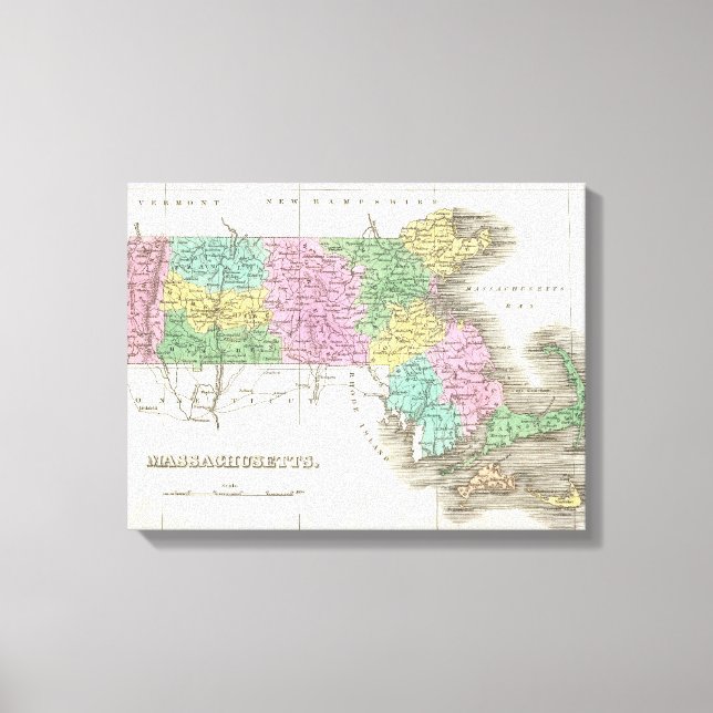 Vintage Map of Massachusetts (1827) Canvas Print (Front)