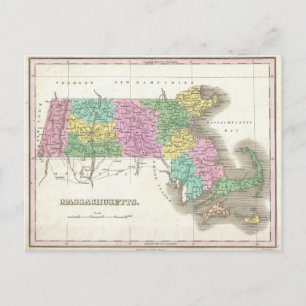 Vintage Map of Massachusetts (1827) Postcard