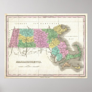 Vintage Map of Massachusetts (1827) Poster