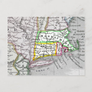 Vintage map of Massachusetts, Connecticut Rhode I. Postcard