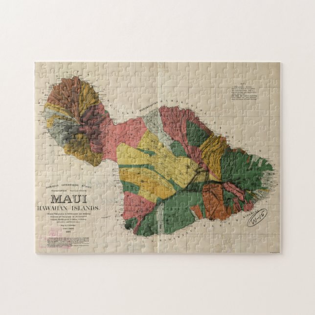 Vintage Map of Maui Hawaii (1885) Jigsaw Puzzle (Horizontal)