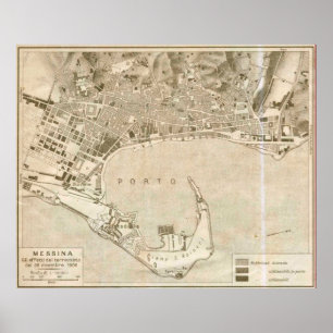 Vintage Map of Messina Italy (1900) Poster