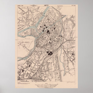 Vintage Map of Metz France (1943) Poster