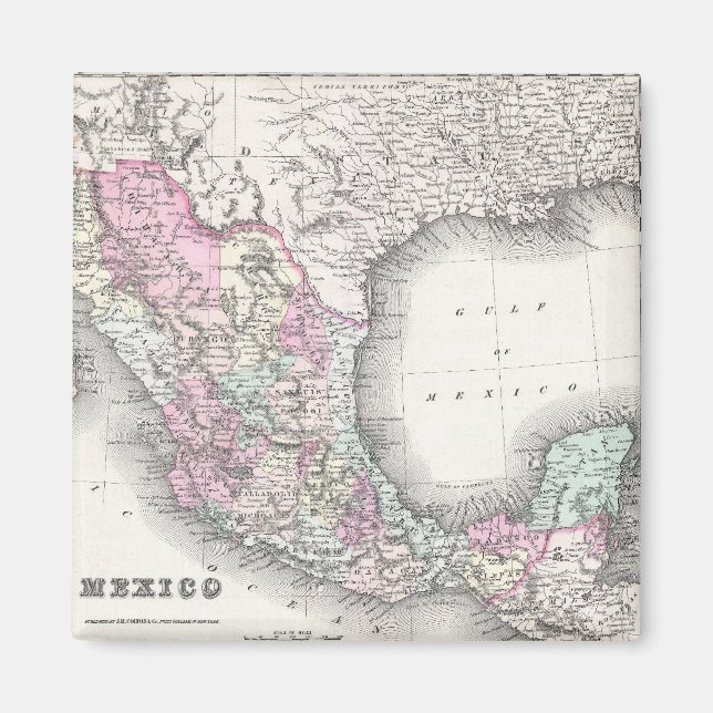 Vintage Map of Mexico (1855) Magnet (Front)