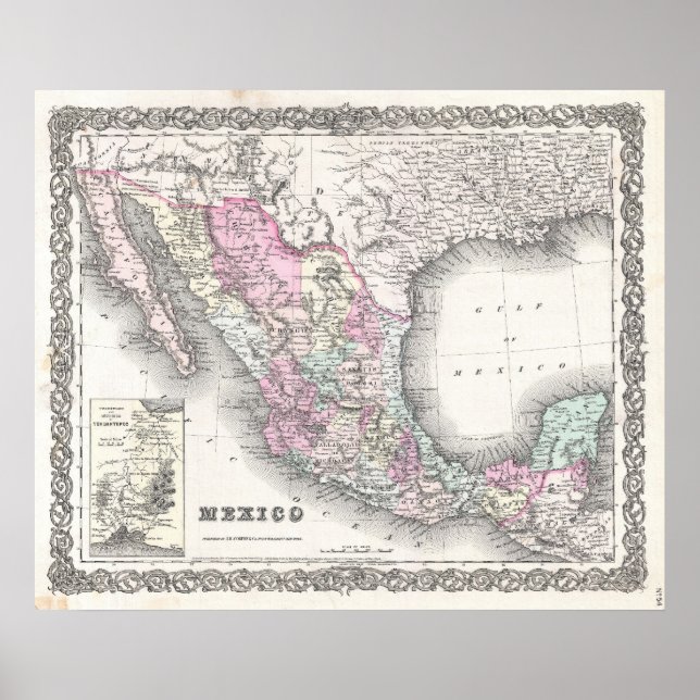 Vintage Map of Mexico (1855) Poster (Front)