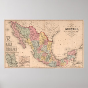 Vintage Map of Mexico (1859) Poster