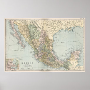Vintage Map of Mexico (1891) Poster