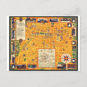 Vintage Map of Mexico City and Valley 1935 Postcard