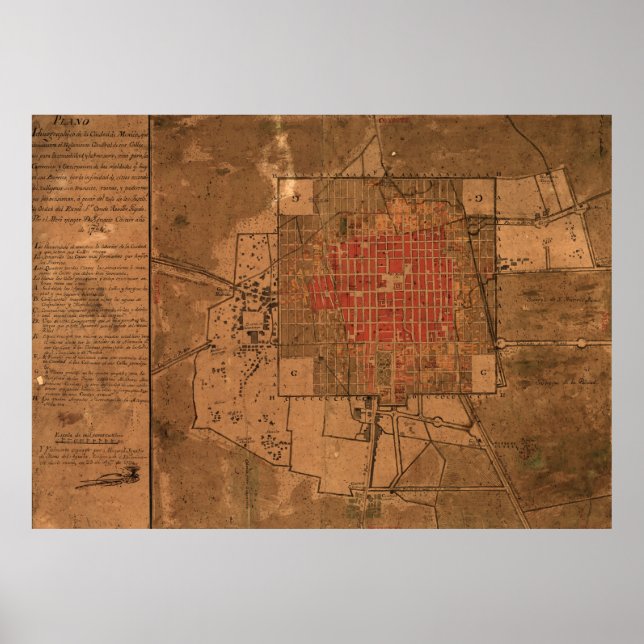 Vintage Map of Mexico City Mexico (1800) Poster (Front)