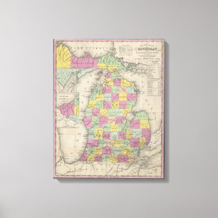 Vintage Map of Michigan (1853) Canvas Print