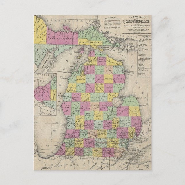 Vintage Map of Michigan (1853) Postcard (Front)