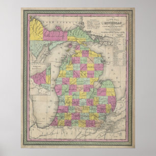 Vintage Map of Michigan (1853) Poster