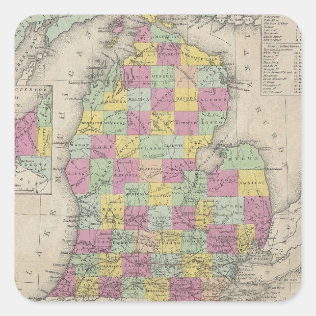 Vintage Map of Michigan (1853) Square Sticker (Front)