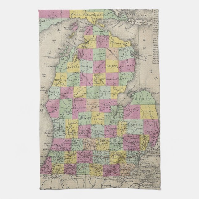 Vintage Map of Michigan (1853) Tea Towel (Vertical)