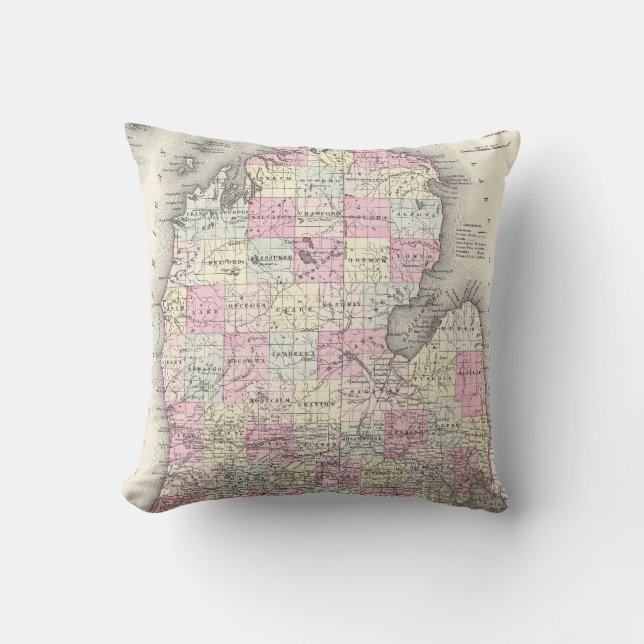 Vintage Map of Michigan (1855) Cushion (Front)