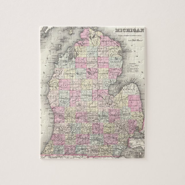 Vintage Map of Michigan (1855) Jigsaw Puzzle (Vertical)