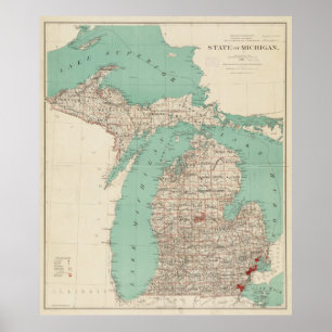 Vintage Map of Michigan (1888) Poster