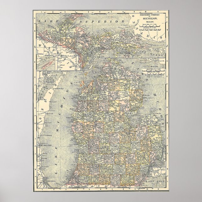 Vintage Map of Michigan (1901) Poster (Front)