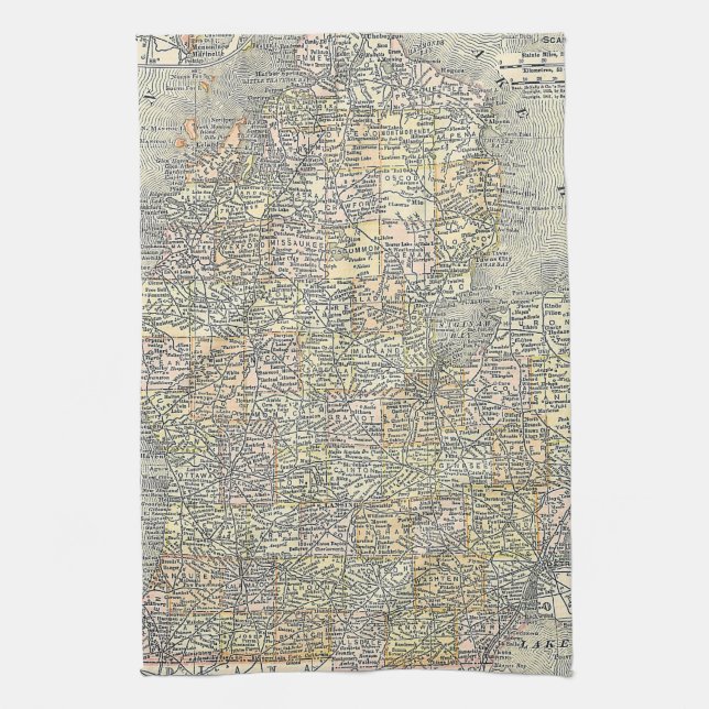 Vintage Map of Michigan (1901) Tea Towel (Vertical)